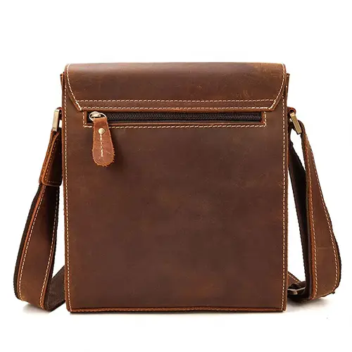  Classic Leather Crossbody Messenger Bag with Flap Closure